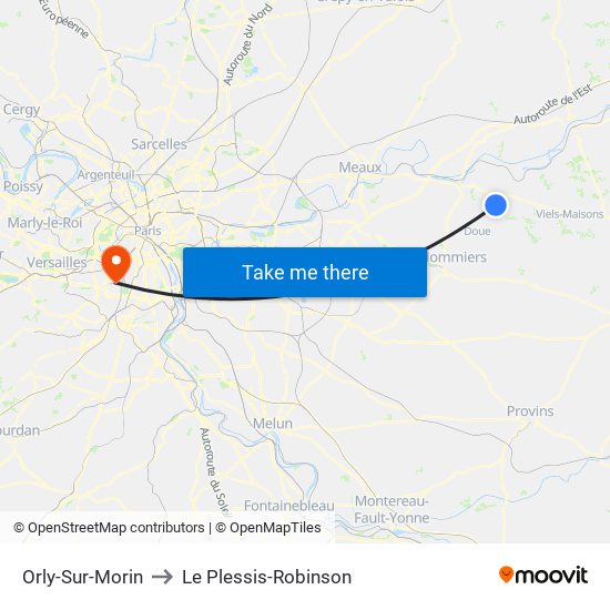 Orly-Sur-Morin to Le Plessis-Robinson map