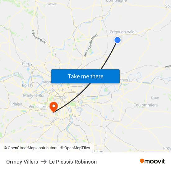 Ormoy-Villers to Le Plessis-Robinson map