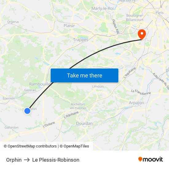 Orphin to Le Plessis-Robinson map