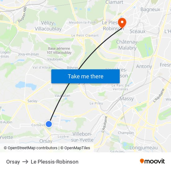 Orsay to Le Plessis-Robinson map