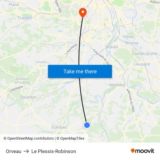 Orveau to Le Plessis-Robinson map