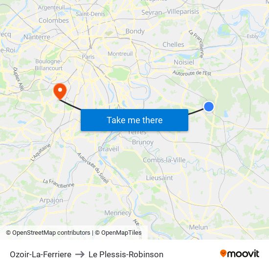 Ozoir-La-Ferriere to Le Plessis-Robinson map
