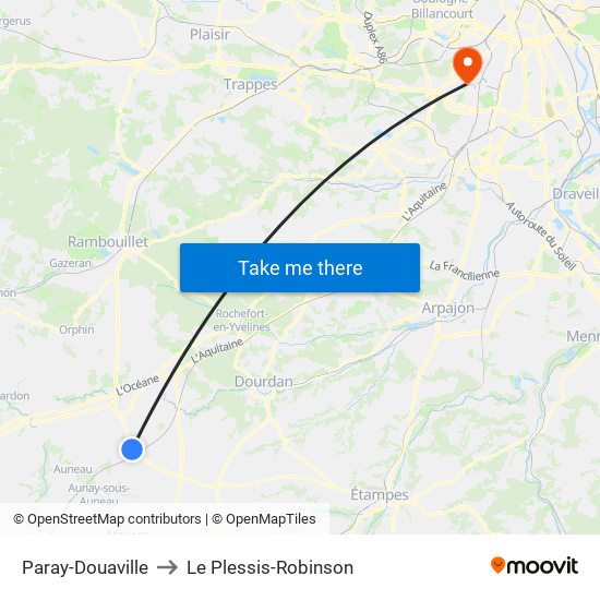 Paray-Douaville to Le Plessis-Robinson map