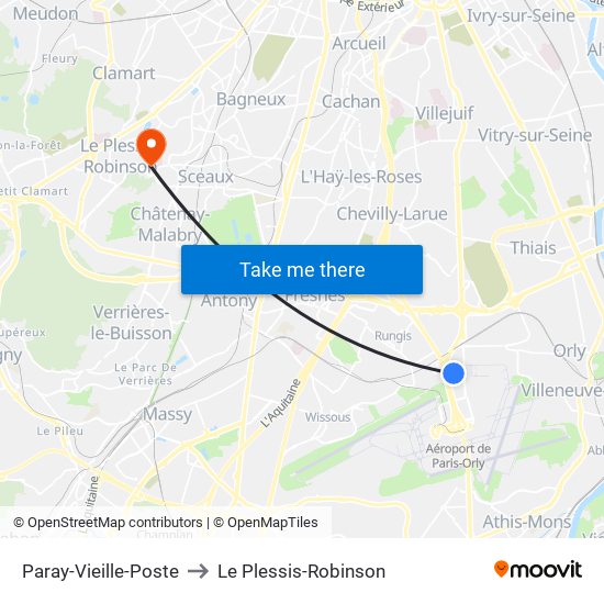Paray-Vieille-Poste to Le Plessis-Robinson map