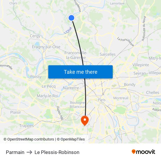 Parmain to Le Plessis-Robinson map