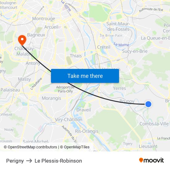Perigny to Le Plessis-Robinson map