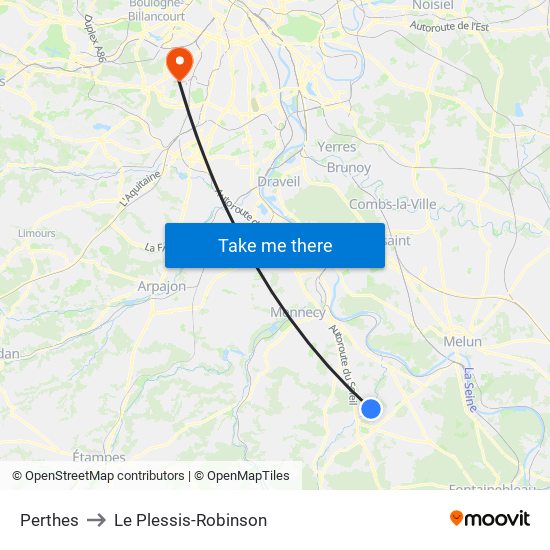 Perthes to Le Plessis-Robinson map