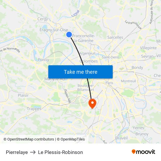 Pierrelaye to Le Plessis-Robinson map
