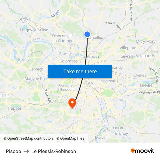 Piscop to Le Plessis-Robinson map