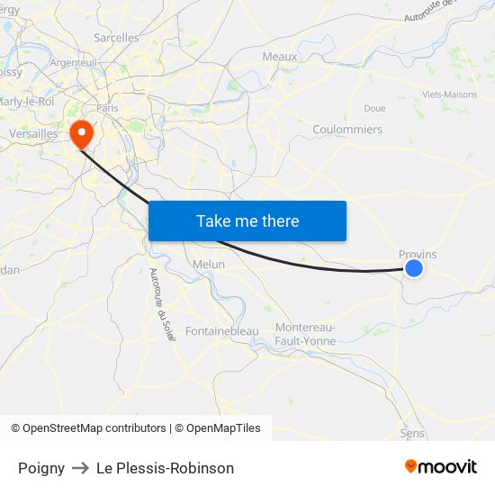 Poigny to Le Plessis-Robinson map