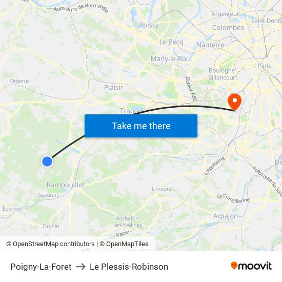 Poigny-La-Foret to Le Plessis-Robinson map