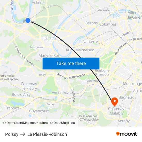 Poissy to Le Plessis-Robinson map