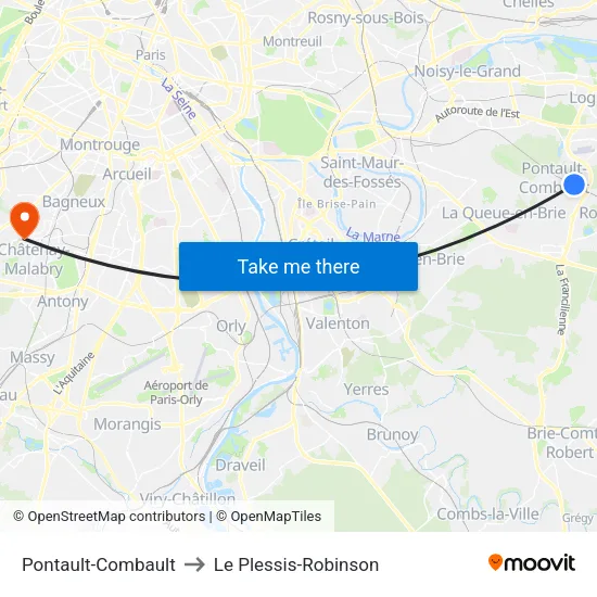 Pontault-Combault to Le Plessis-Robinson map