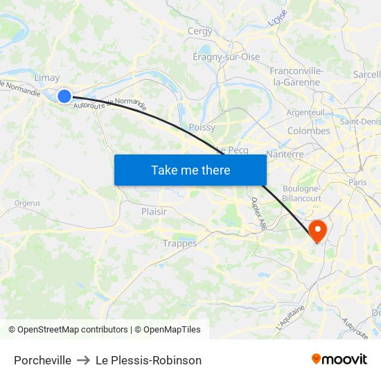 Porcheville to Le Plessis-Robinson map