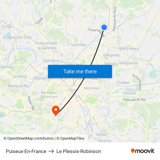 Puiseux-En-France to Le Plessis-Robinson map
