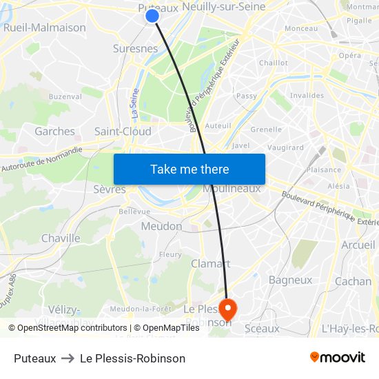 Puteaux to Le Plessis-Robinson map