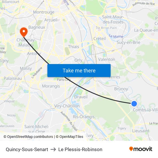 Quincy-Sous-Senart to Le Plessis-Robinson map