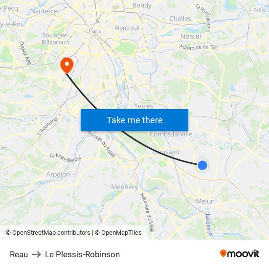 Reau to Le Plessis-Robinson map