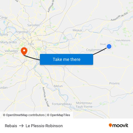 Rebais to Le Plessis-Robinson map