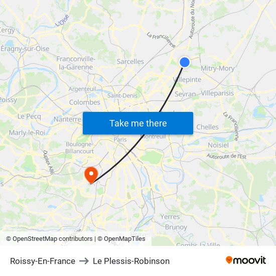 Roissy-En-France to Le Plessis-Robinson map