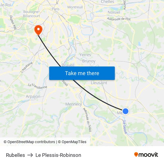 Rubelles to Le Plessis-Robinson map
