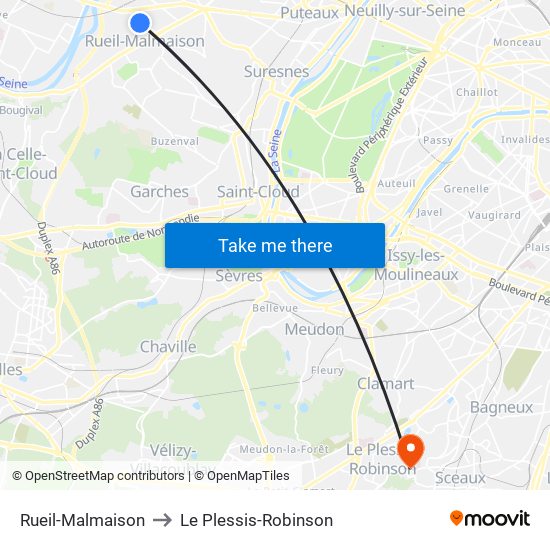 Rueil-Malmaison to Le Plessis-Robinson map