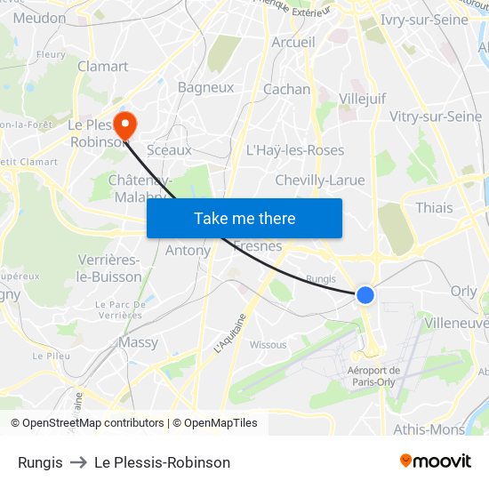 Rungis to Le Plessis-Robinson map