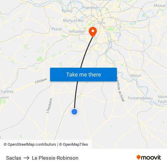 Saclas to Le Plessis-Robinson map