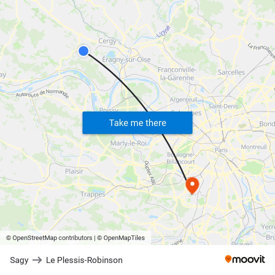 Sagy to Le Plessis-Robinson map