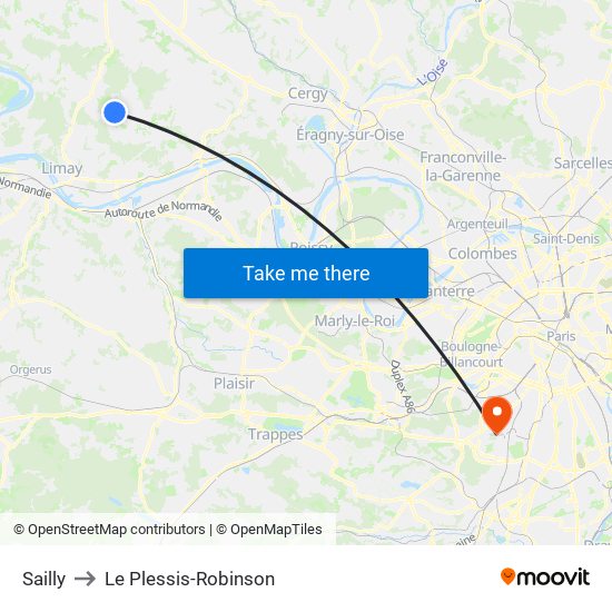 Sailly to Le Plessis-Robinson map