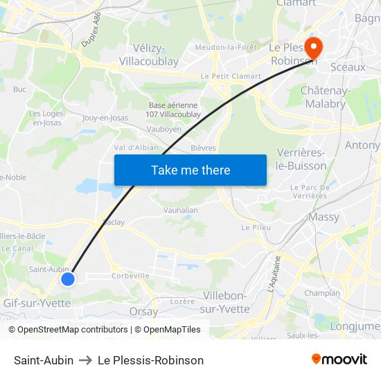 Saint-Aubin to Le Plessis-Robinson map