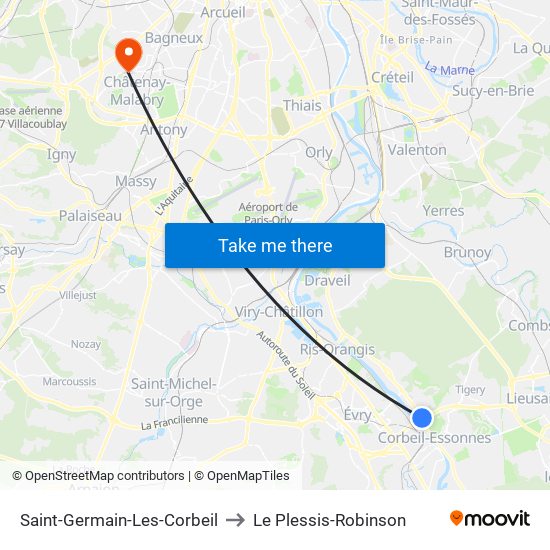 Saint-Germain-Les-Corbeil to Le Plessis-Robinson map