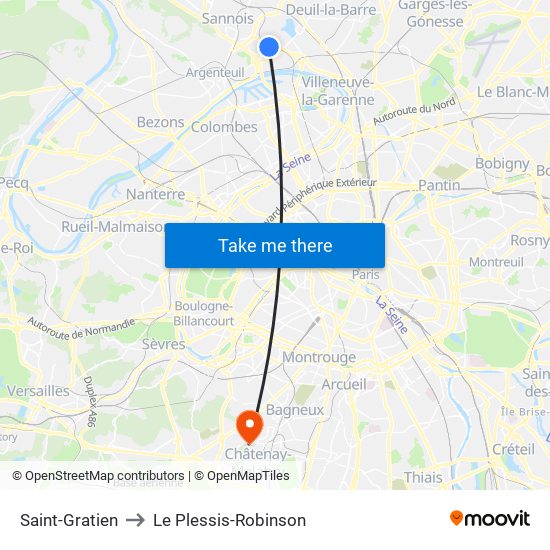 Saint-Gratien to Le Plessis-Robinson map