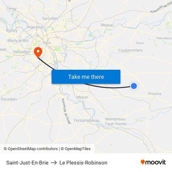 Saint-Just-En-Brie to Le Plessis-Robinson map