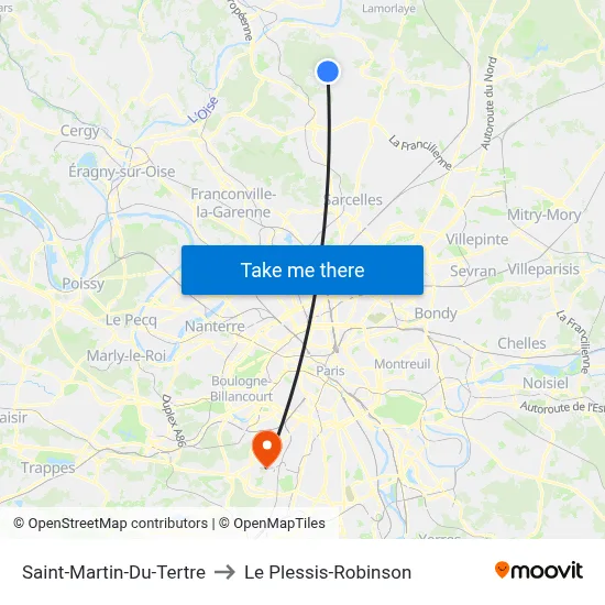 Saint-Martin-Du-Tertre to Le Plessis-Robinson map