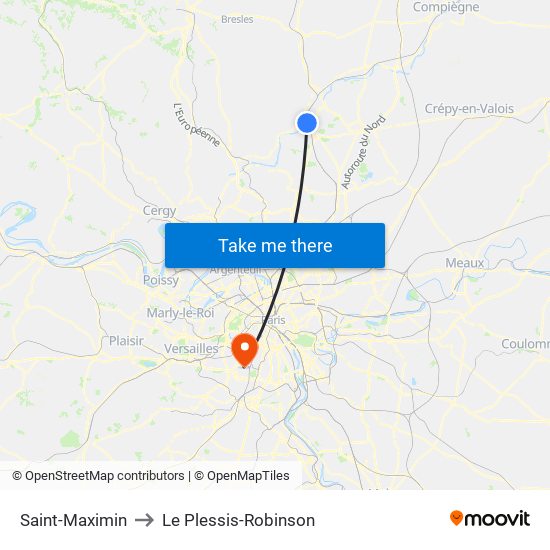 Saint-Maximin to Le Plessis-Robinson map