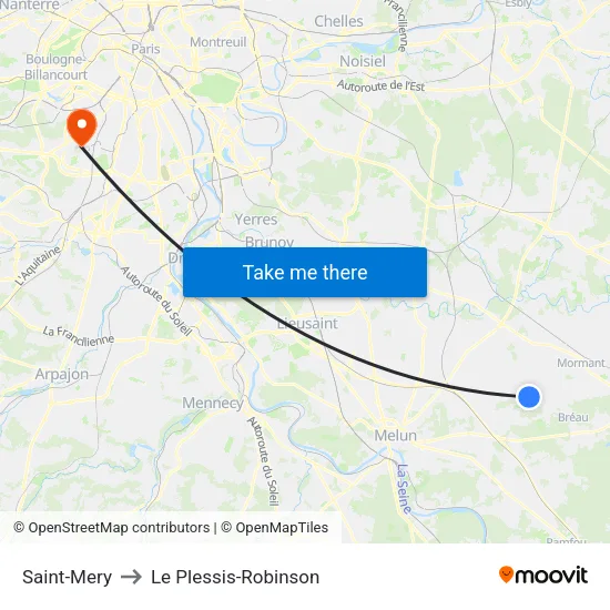 Saint-Mery to Le Plessis-Robinson map