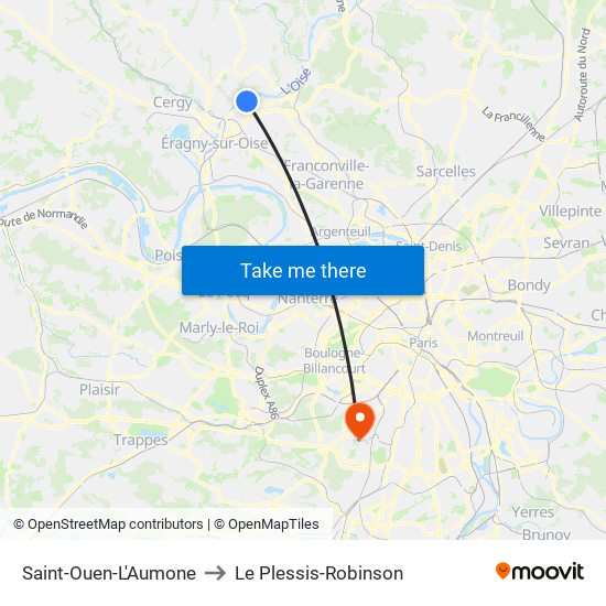 Saint-Ouen-L'Aumone to Le Plessis-Robinson map
