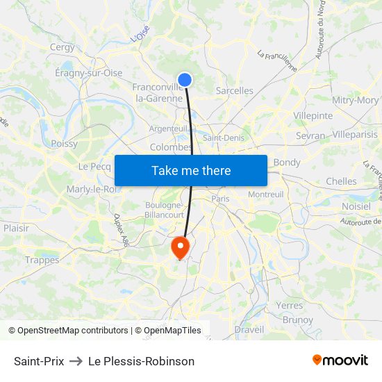 Saint-Prix to Le Plessis-Robinson map