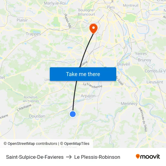 Saint-Sulpice-De-Favieres to Le Plessis-Robinson map