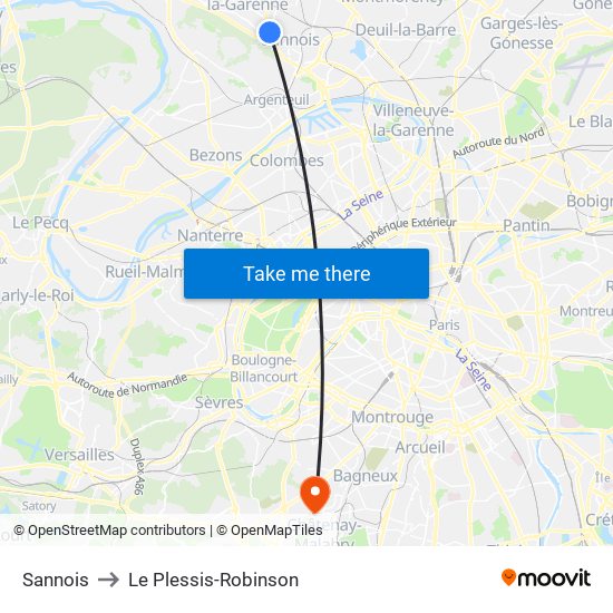 Sannois to Le Plessis-Robinson map