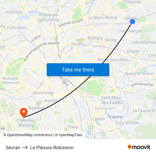 Sevran to Le Plessis-Robinson map