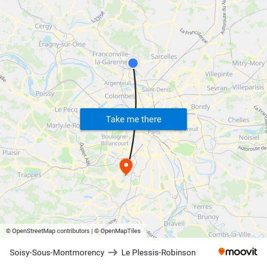 Soisy-Sous-Montmorency to Le Plessis-Robinson map