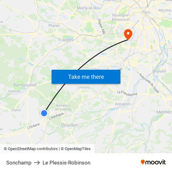 Sonchamp to Le Plessis-Robinson map