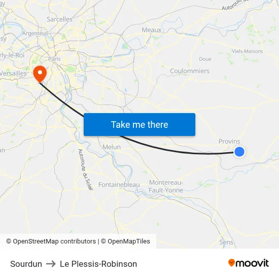 Sourdun to Le Plessis-Robinson map