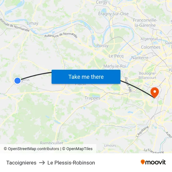 Tacoignieres to Le Plessis-Robinson map