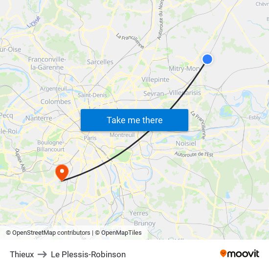 Thieux to Le Plessis-Robinson map