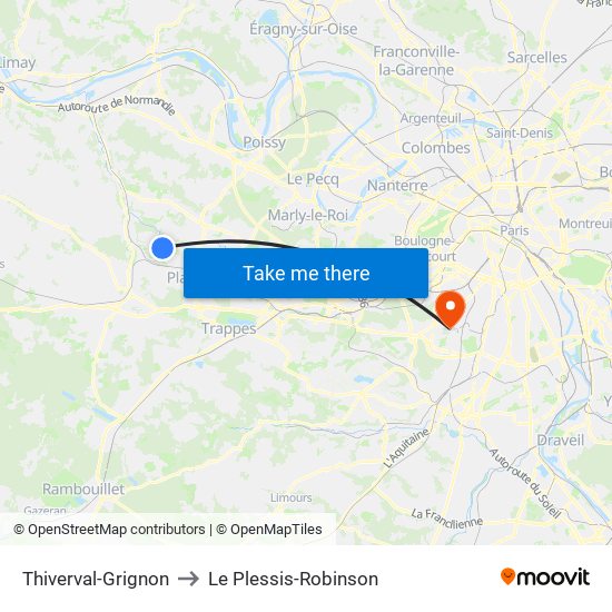 Thiverval-Grignon to Le Plessis-Robinson map