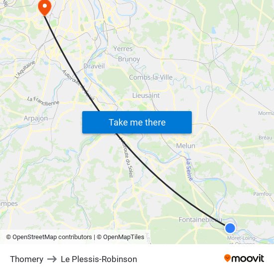 Thomery to Le Plessis-Robinson map