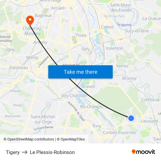 Tigery to Le Plessis-Robinson map